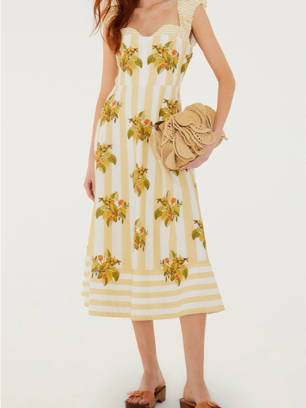 FARM Rio Lemon Stripe Midi Dress - Yellow & White